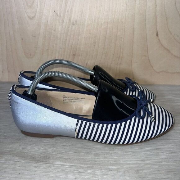 Crown & Ivy Mia Blue/White/Silver Striped Flats Women's 7 - Picture 4 of 11